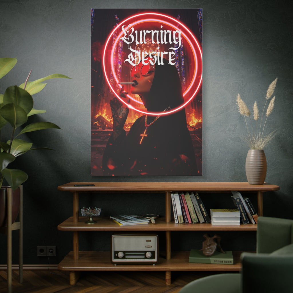 Matte Canvas Print — "Burning Desire" Neon Gothic Woman Wall Art