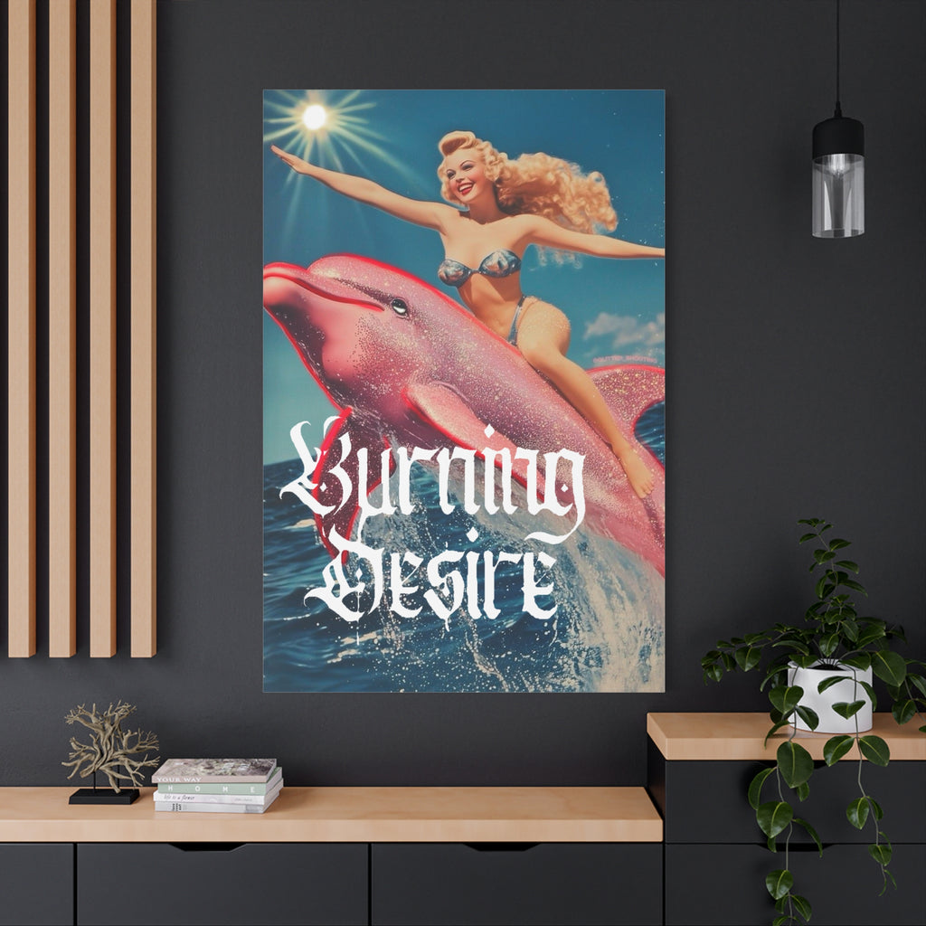 Retro Pin-Up Dolphin Canvas - "Burning Desire" Matte Stretched Wall Art