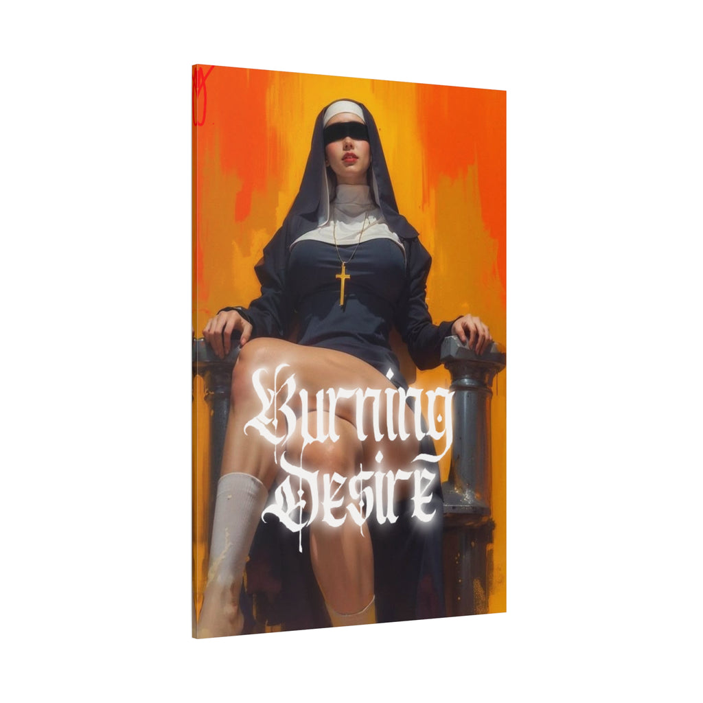 Burning Desire Matte Canvas Art Print — Provocative Nun Illustration