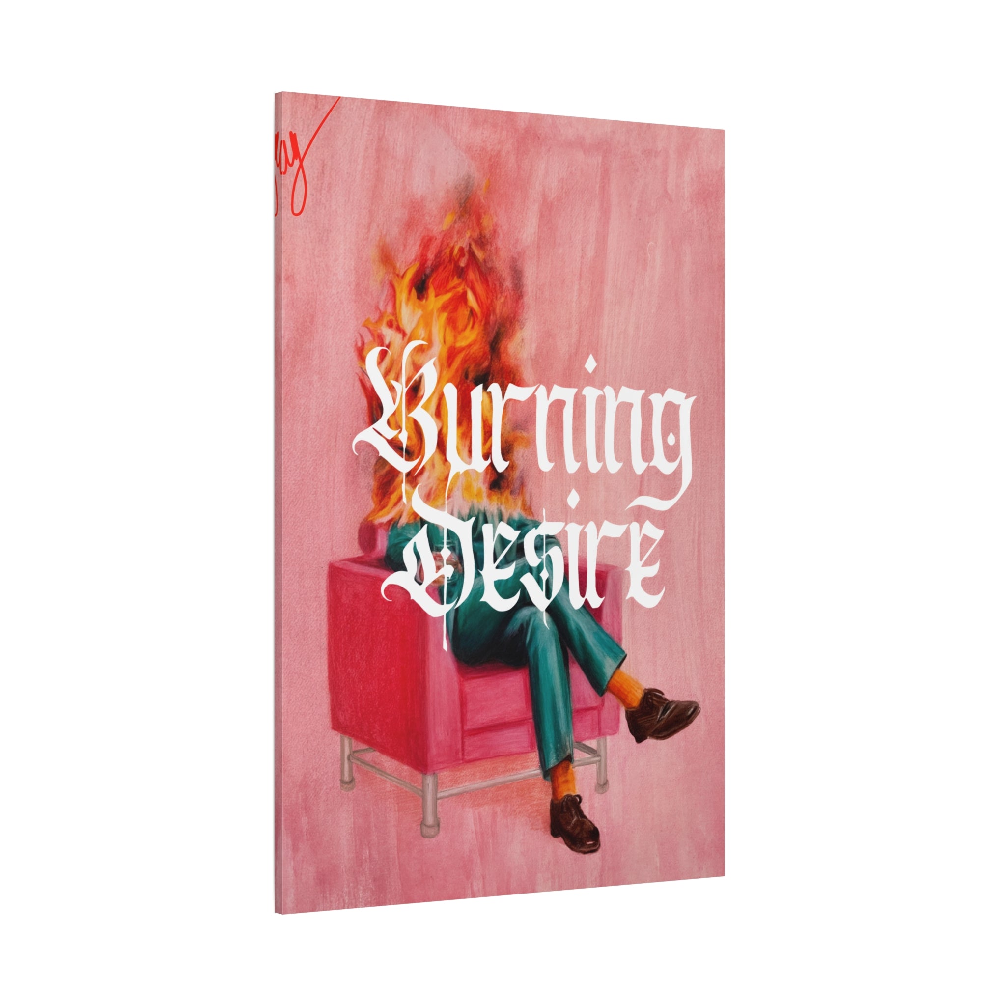 Burning Desire Matte Canvas Wall Art — Surreal Flaming Head Pop Art Poster