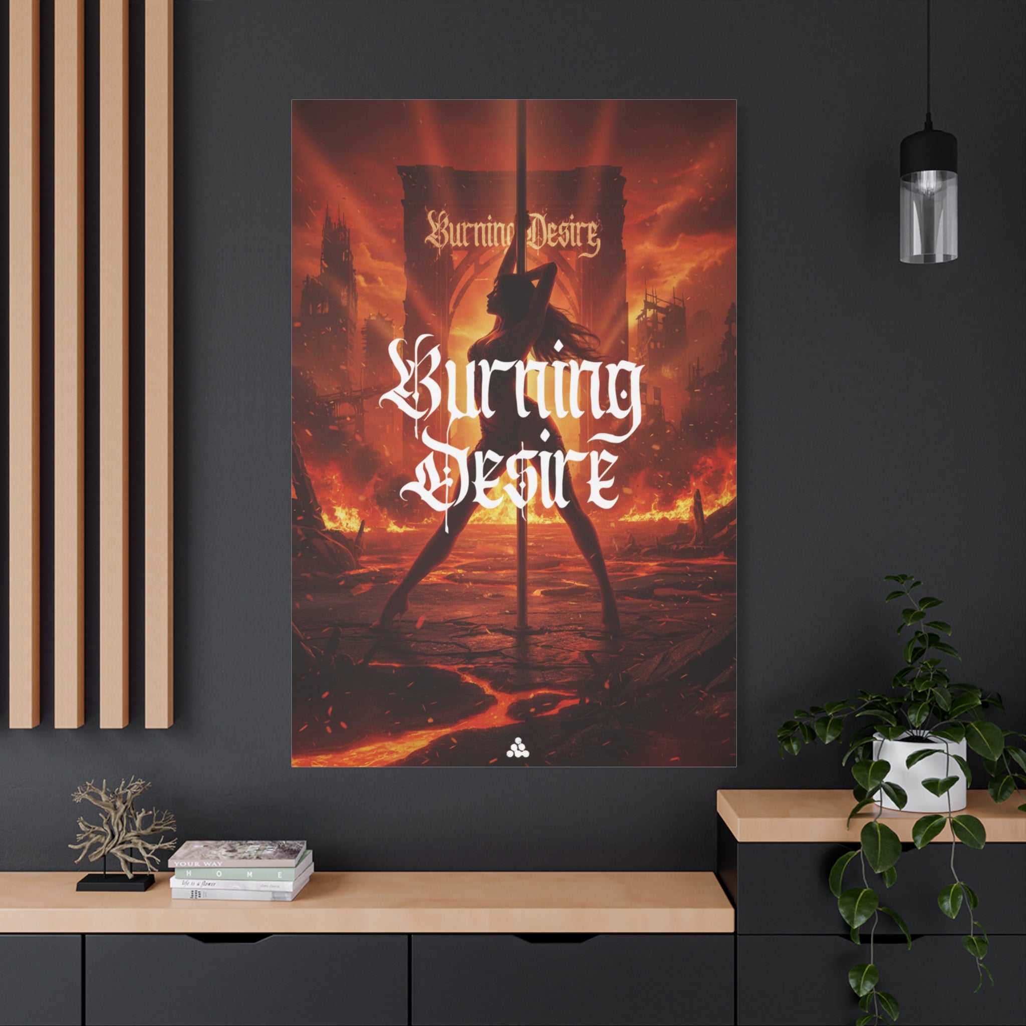 Burning Desire Matte Canvas Print — Fiery Pole Dance Art