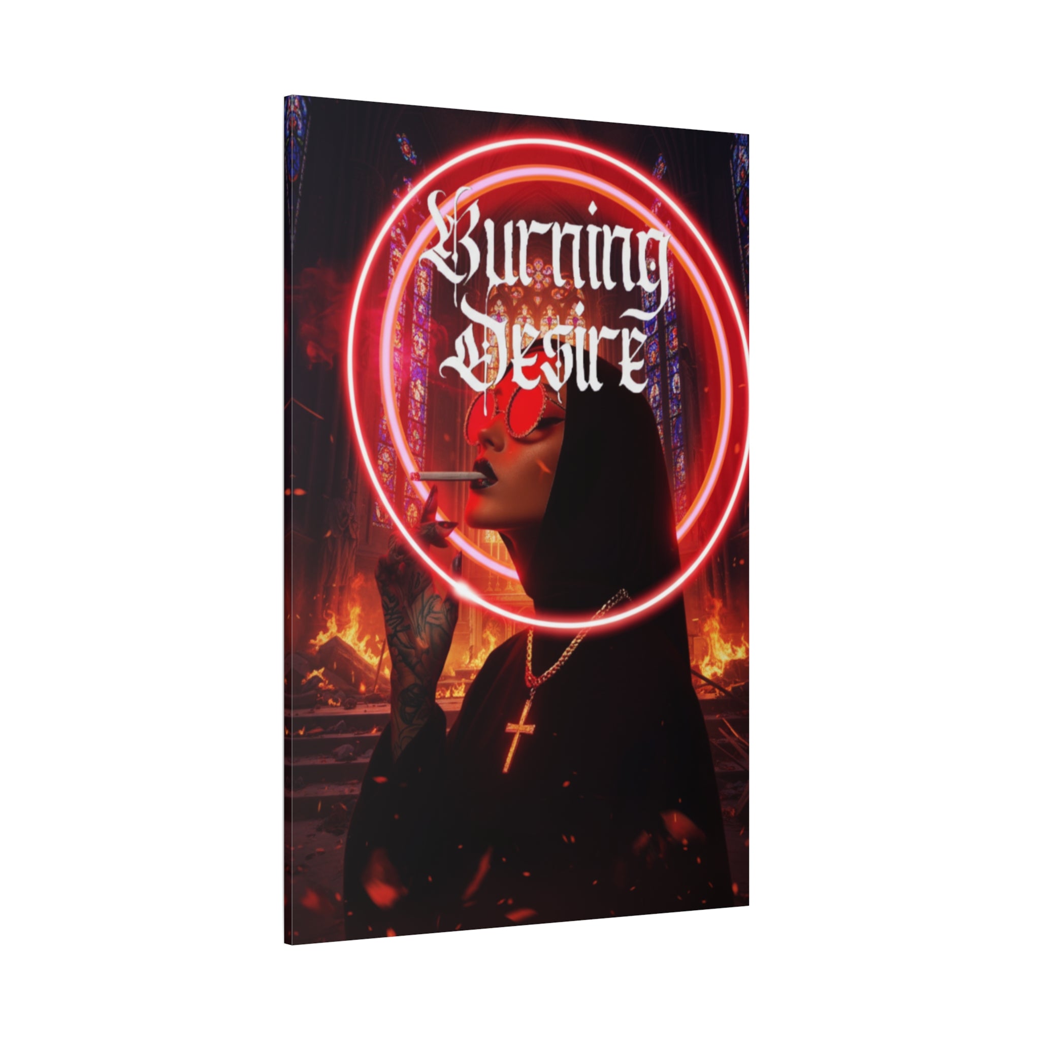 Matte Canvas Print — "Burning Desire" Neon Gothic Woman Wall Art