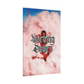 Matte Stretched Canvas Wall Art — 'Burning Desire' Retro Pop Portrait on Pink Clouds