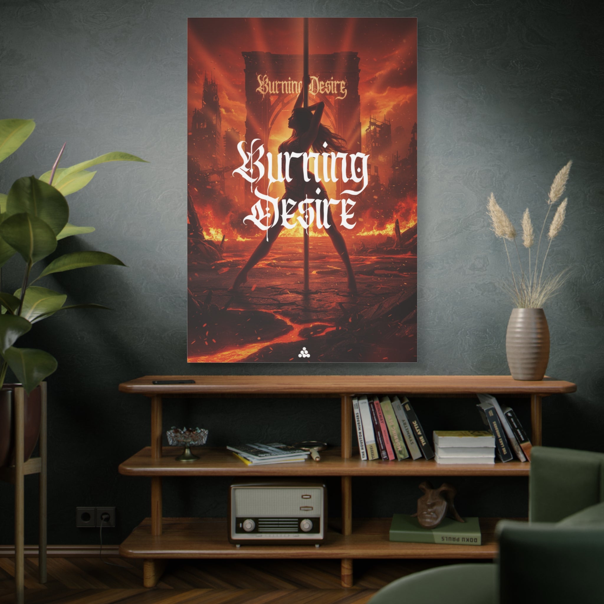 Burning Desire Matte Canvas Print — Fiery Pole Dance Art