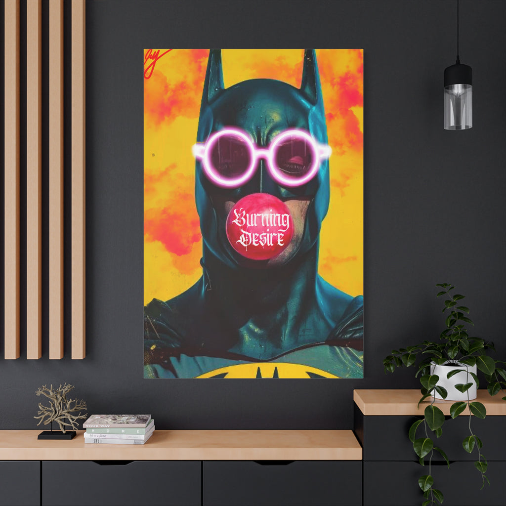 Pop Art Batman Canvas Print – 'Burning Desire' Matte Stretched Wall Art