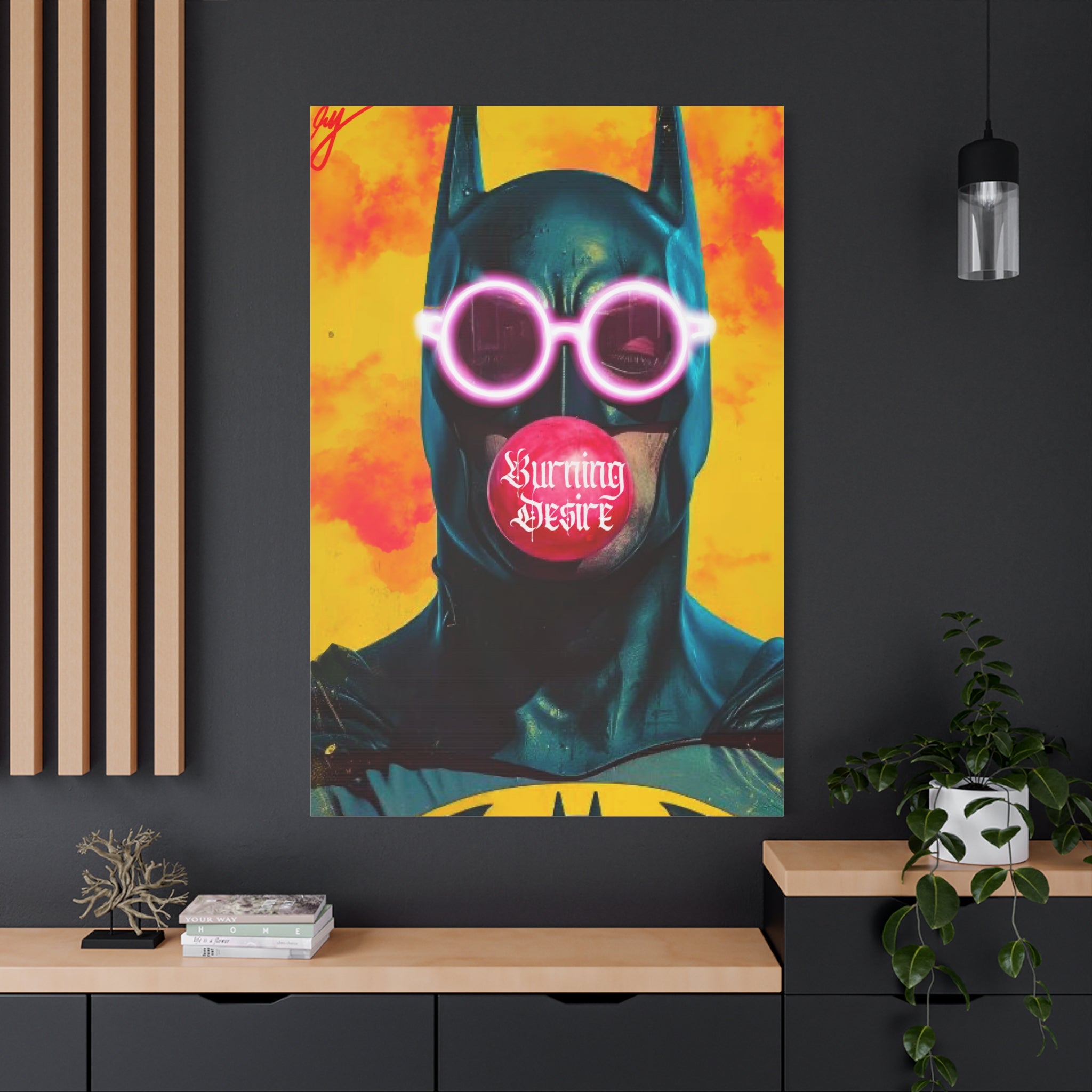 Pop Art Batman Canvas Print – 'Burning Desire' Matte Stretched Wall Art